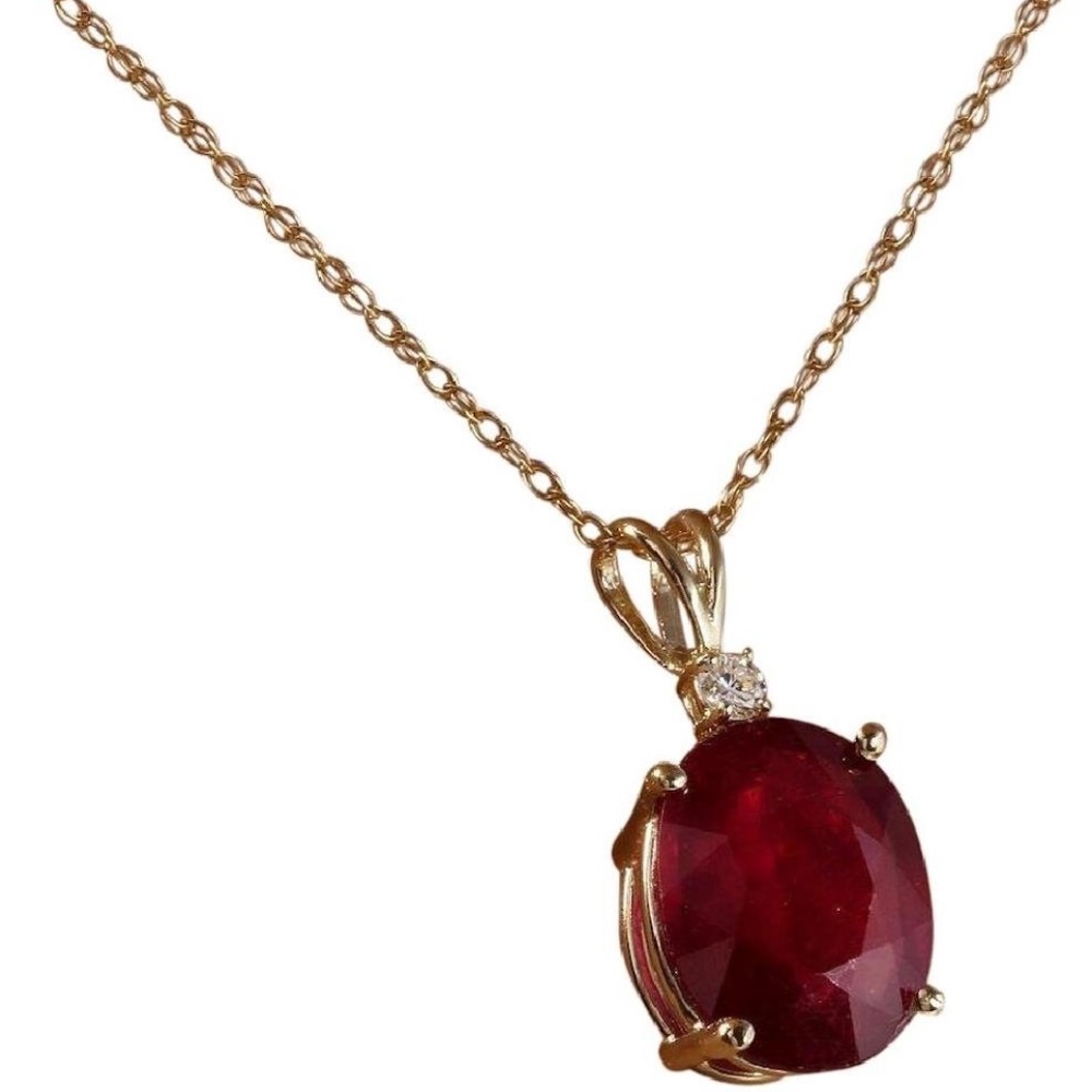 6.70ct Natural Ruby & Diamond 14KY Gold Necklace